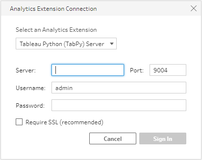 Configurar la extensión analítica de TabPy en Tableau Prep